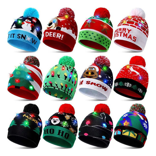 Gorro Navideño Con Luz Led, Al Por Mayor, Lote De 10 Pzs.