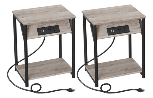 Vasagle Mesa Auxiliar Juego De 2 Color Heather Greige Black