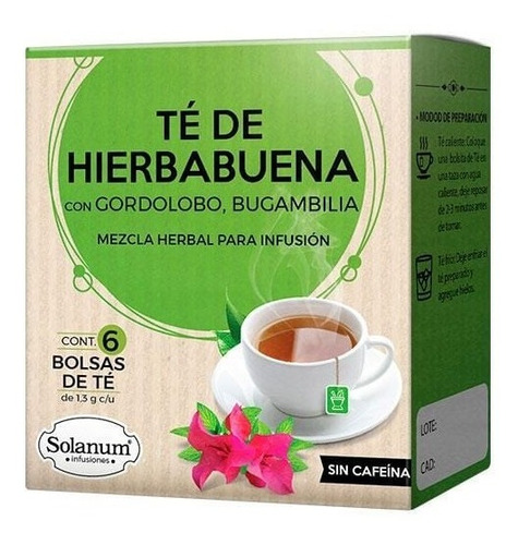 Solanum Té De Hierbabuena+gordolobo+bugambilia S/cafeína Sabor Hierbabuena