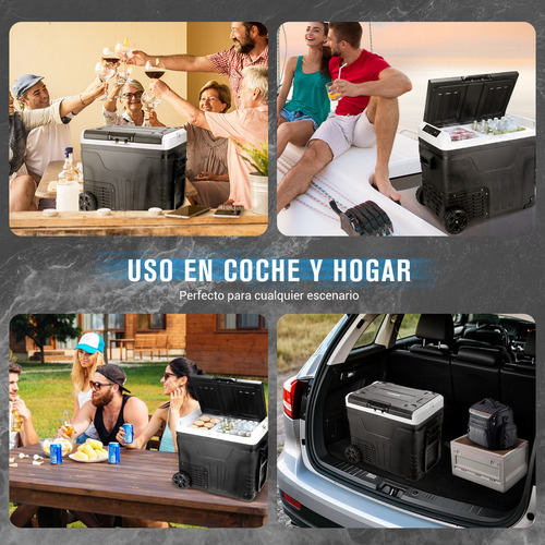 SANGKEE Refrigerador de 12 voltios de Doble Zona 50L, Refrigerador Portátil para Automóvil con Control Separado, DC 12/24V, AC 110V, Congelador Compresor con Asa y Ruedas para Yate, Camping, Hogar