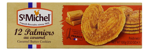 Biscoito Francês Folhado com Pedaços de Caramelo St Michel 12 Palmiers au caramel