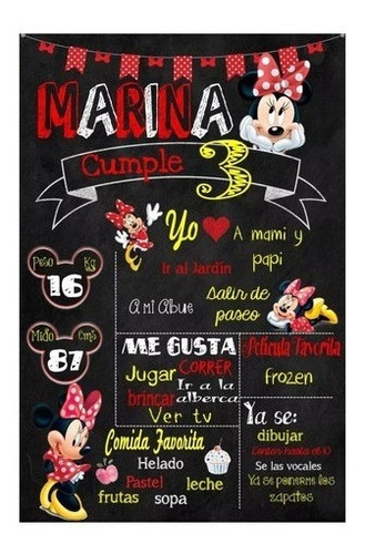 Kit Imprimible Pizarra Minnie Roja Textos Editables +s