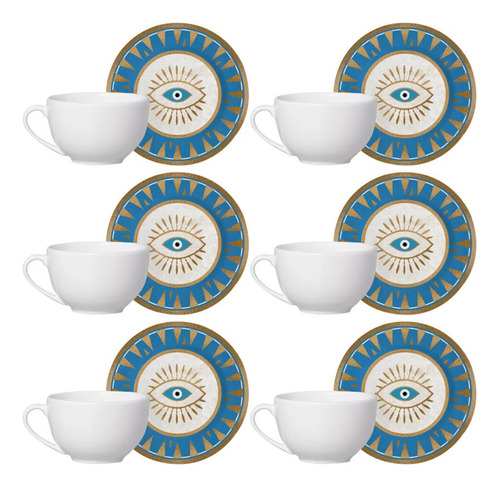 Conjunto de canecas Alleanza Cerâmica Olho Grego de cerâmica com design olho grego Cor branco de 12 U