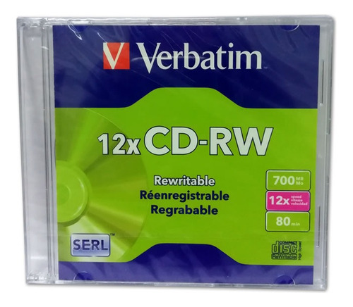 Excaser Disco Verbatim Cd-rw Reescribible 12x 10/paq Delgado