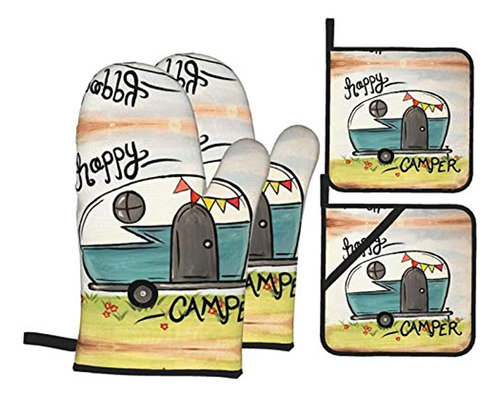 Msacrh Happy Camping Camper Manoplas Para Horno Y Agarradera
