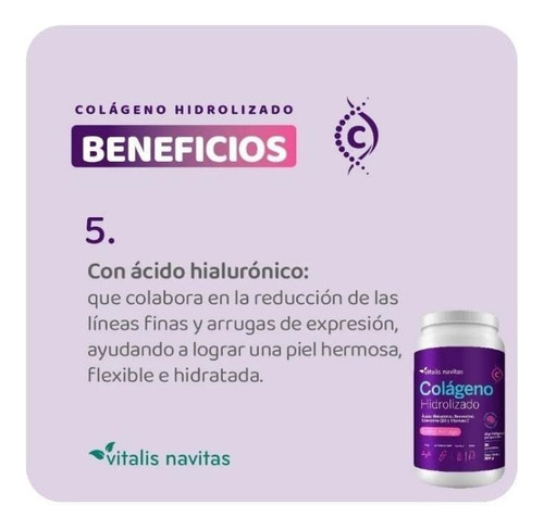 Imagen 6 de 8 de Suplemento en polvo Vitalis Navitas Colágeno Hidrolizado sabor limón en pote de 360g