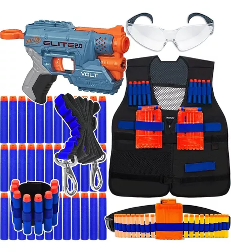 Kit Arma Nerf Blaster + Colete + Acessórios + 60 Dardos Bala