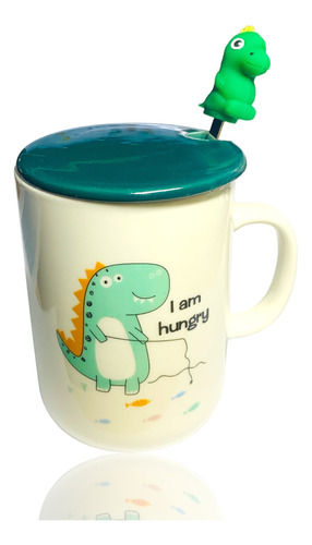 Taza Dinosaurio Cerámica Con Cuchara Tapa Dinosaur