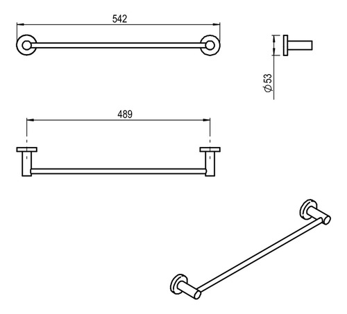 Imagen 3 de 5 de Toallero Barral Hidromet Dynamic Black Accesorio Baño Negra