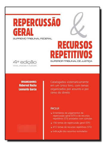 Repercussão Geral Supremo Tribunal Federal E Recursos Repetitivos Supremo Tribunal De Justiça, De Leonardo De Medeiros Garcia. Editora Juspodivm, Capa Dura Em Português