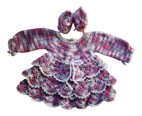 Vestido Bebé Tejido A Crochet Tricolor