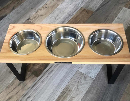 Comedero Perros En Altura Triple Madera Paraíso