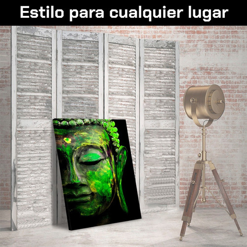 Imagen 6 de 9 de Cuadro Decorativo Canvas Espiritualidad Buda Colorido Verde