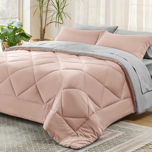 Bedsure Blush Pink Queen Juego De Edredón - Cama Queen Rever