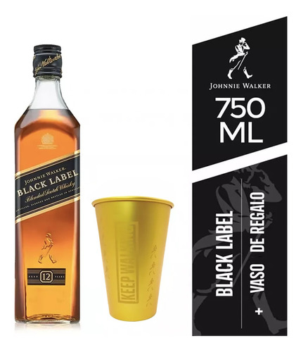 Whisky Johnnie Walker Black Label 12 Años 750ml + 1 Vaso