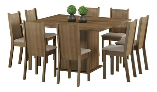 Conjunto Sala De Jantar Clarice Madesa Mesa Com 8 Cadeiras Cor Rustic/Pérola 044795ZXTPER