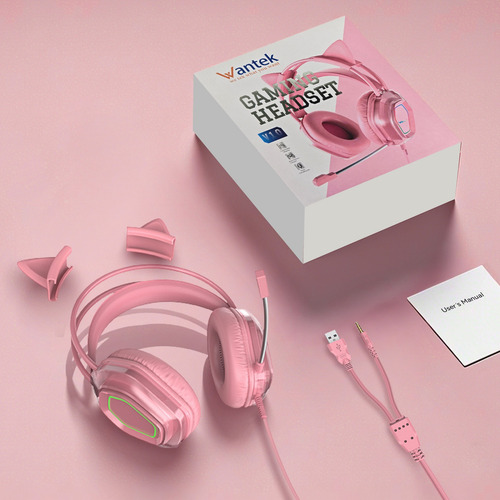 Audífonos Voistek V10 Para Juegos De 3,5 Mm Con Micrófono Color Rosa