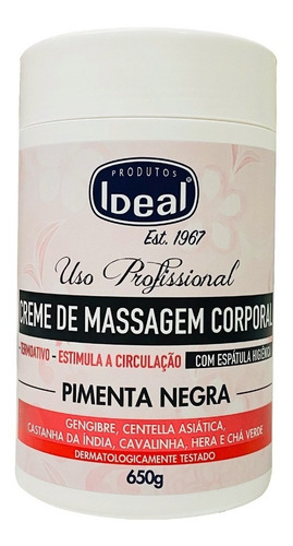Imagem 1 de 4 de Ideal Creme De Massagem Corporal Pimenta Negra 650grs