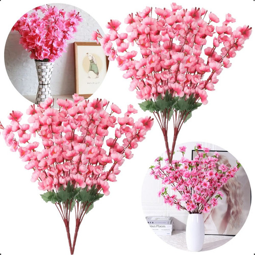 Kit 4 Buque Cerejeira Artificial Rosa E Branco 7 Galhos Cada Cor Rosa Atacado