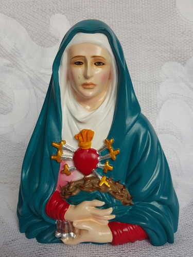 Virgen La Dolorosa En Madera Escultura Tallada Policromada