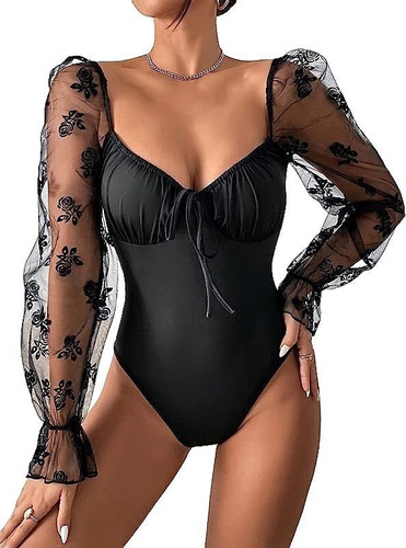 Body Negro Manga Larga Elegant Formal Encaje Importado Shein