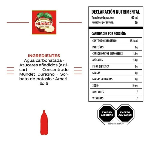13 Pzas Refresco Sidral Mundet Sabor Manzana Durazno De 2 L