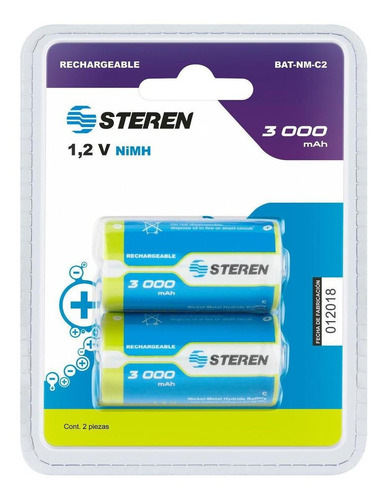 Paquete De 2 Pilas Recargables C Nimh 3000 Mah