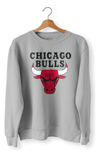 Buzo Nba Cuello Redondo Chicago Bulls Logo Completo Gris