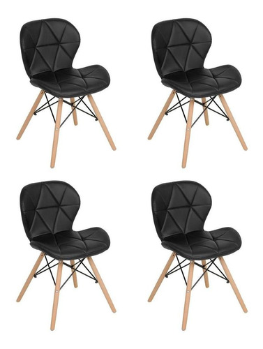 Kit 4 Cadeiras Estofadas Charles Eames Eiffel Slim Confort Cor Preto Cor Da Estrutura Da Cadeira Preto