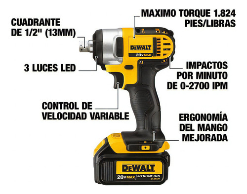 Combo Dewalt Brushless Rotomartillo + Llave De Impacto Color Amarillo/Negro