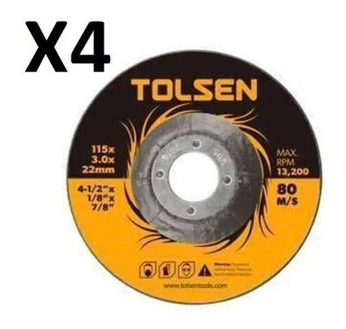 Disco De Corte Depresado Tolsen 115x3.0x22.2 Mm