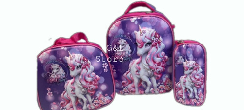 Morral Unicornio Escolar Mediano Mas Lonchera Mas Cartuchera