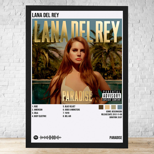 Cuadro Lana Del Rey Paradise 30x40 Con Vidrio Y Marco C705 Negro Clasico