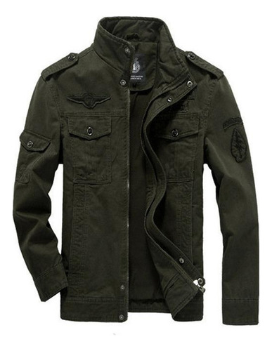 Chamarra Militar Casual De Algodón Para Hombre, Color Caqui