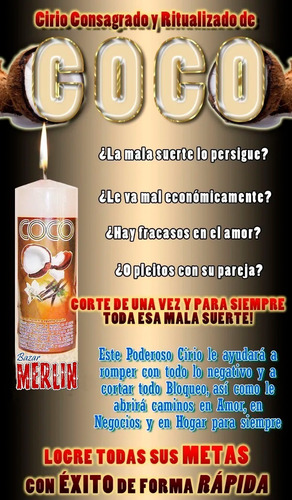 Velón Consagrado De Coco / Abre Caminos Amor Y Negocios