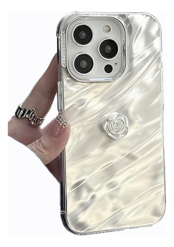 Funda Tpu Diseño Silver Con Florcito Para iPhone 15 Pro Max