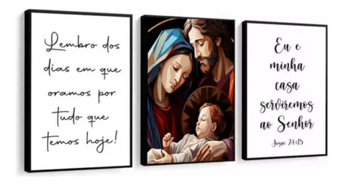 Kit 3 Quadros Decorativos Sagrada Família Frases Com Moldura