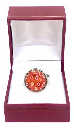 Anillo Con Cristal De Murano Naranja