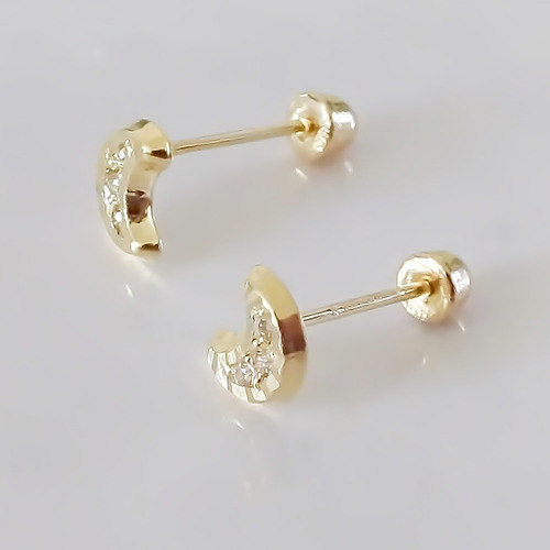 Amor Eterno - Broqueles Luna Mini Diamantes / Aretes Oro 10k