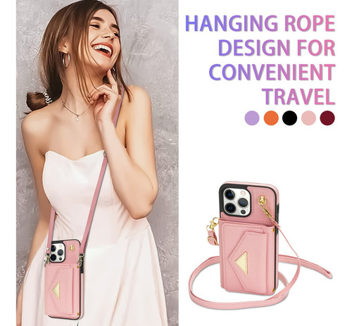 Funda Tipo Cartera Para iPhone 15 14 13 Con Correa