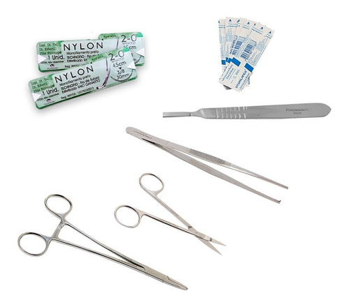 Imagem 1 de 6 de Kit Para Sutura Simples Aço Inoxidável Para Estudante + Fio