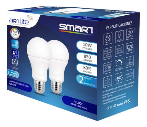Foco Inteligente Rgb Smart (2 Pack) E26 10w