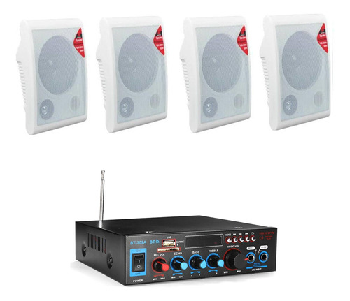 Kit Sonido Ambiental Amplificador + 4 Parlantes De Pared