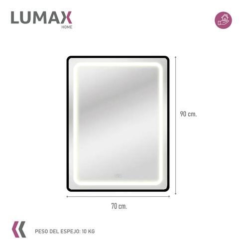 Espejo Luz Led Vertical Lumax Desempañador 90x70 Cm