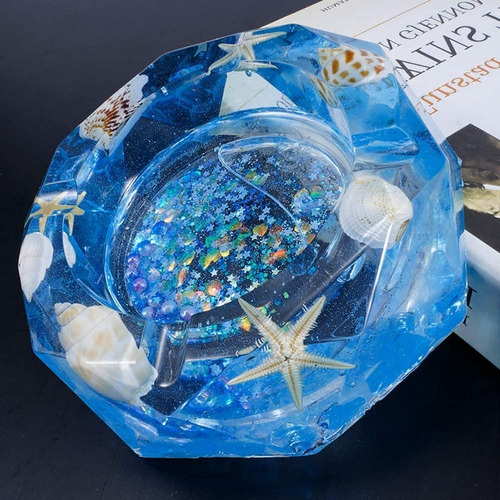 Imagen 2 de 6 de Molde Silicona Cenicero Octagonal Facetado Chico Resina