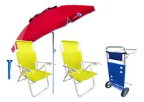 Comprar Reposeras Aluminio Alta X 2  + Sombrilla 2mts + Carromesa 