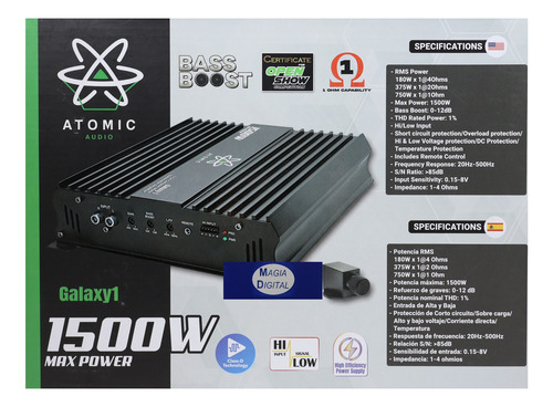 Amplificador 1canal Clase D Atomic Galaxy1 1500w Open Show