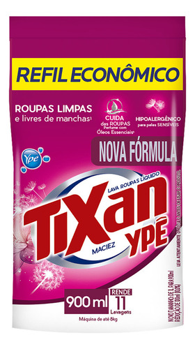 Lava Roupas Líquido Tixan Maciez em refil de 900ml Ypê