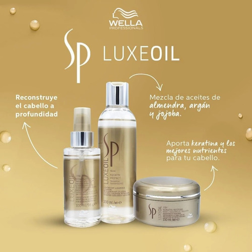 Shampoo 200ml + Mascarilla +elixir Wella Sp Luxe Oil Keratin