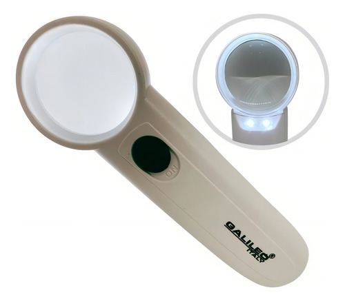Lupa Doble Luz Led Galileo Lente Cristal Aumento 4x Linterna